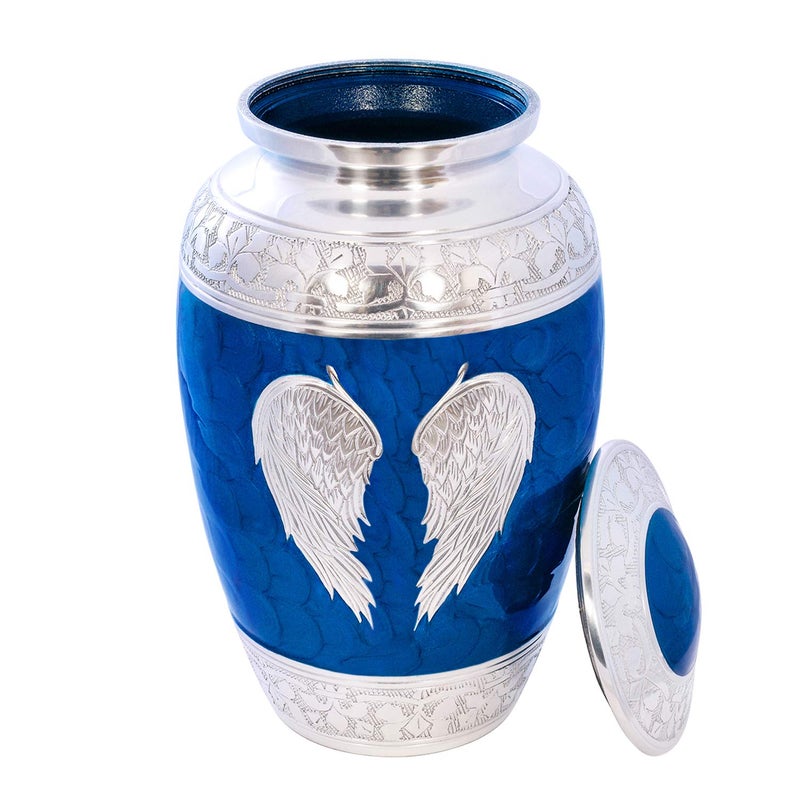 Divit Shilp Cremation Urn for Human Ashes with Satin Bag, for Adults up to 200 lbs | Large Handcrafted Funeral Urns (Blue Angel Wings, Adult) - Image 2